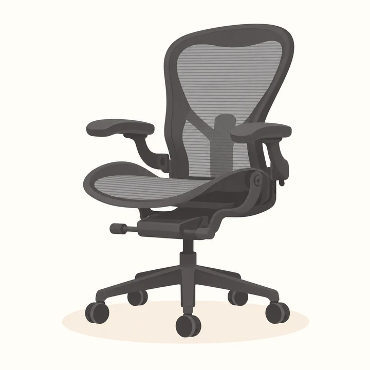 メッシュの背もたれと座面を備えたオフィスチェアのイラスト