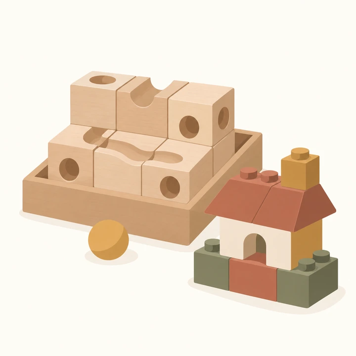 ブロックと木製知育玩具のイラスト